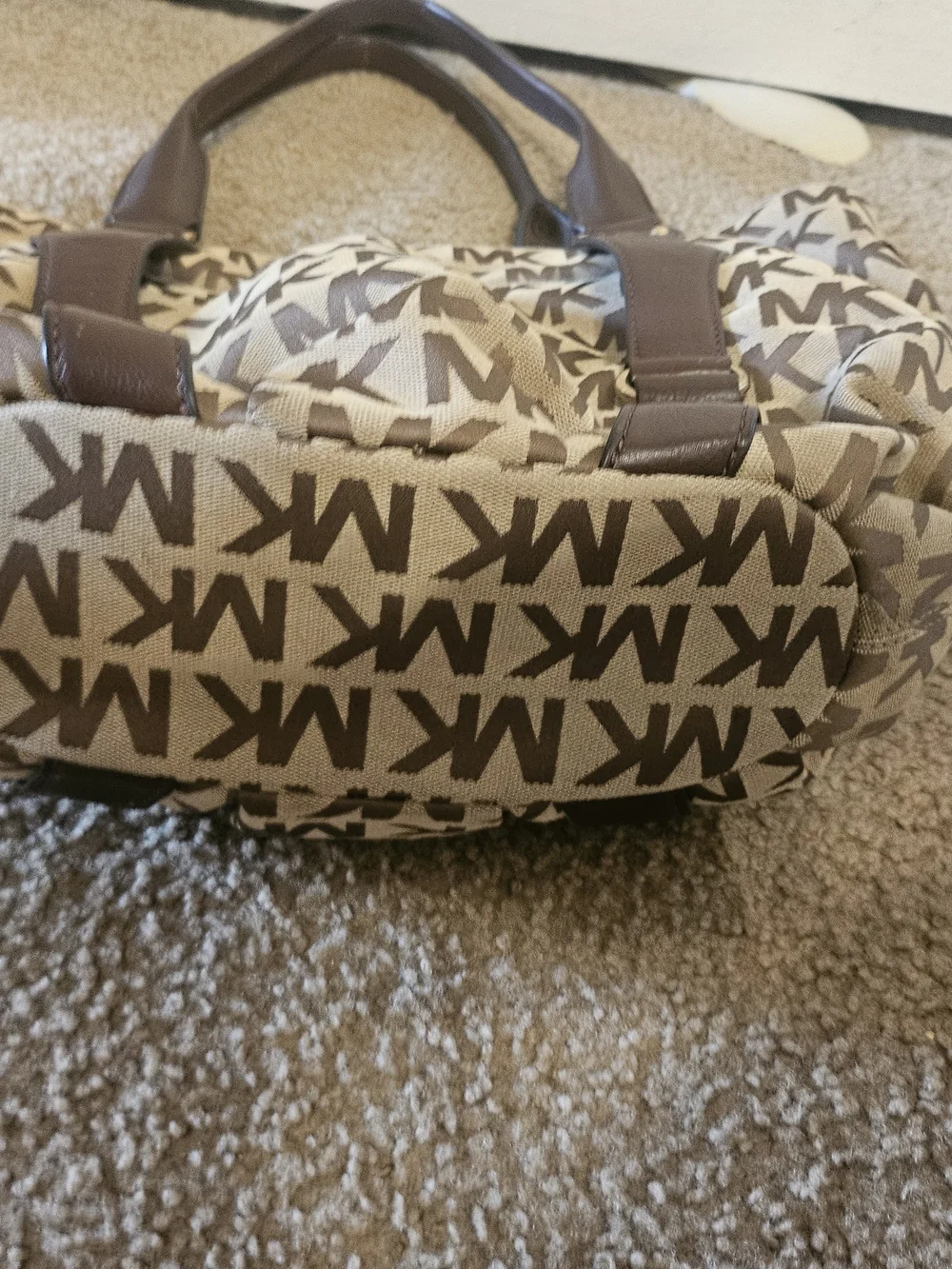 Michael Kors Brown Monogram Tote with Gold MK Charm